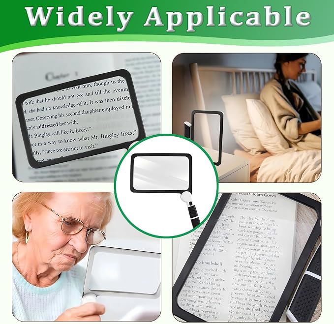 5X Large Full Page Magnifying Glass, 48 LED Handheld Full Page Magnifying Glass,Lightweight Shatterproof Magnifier for Seniors, Low Vision, Reading Books/Medication Labels (Battery Not Included)