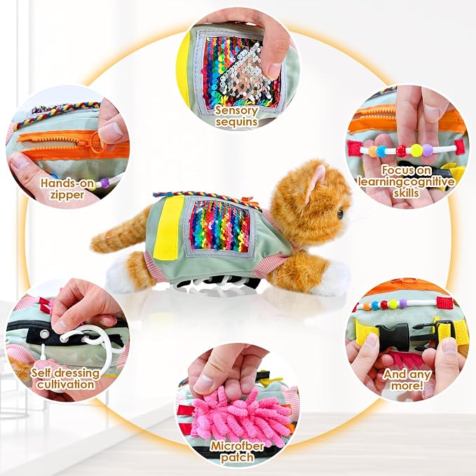 Fidget Muff Cat and Blanket for Elderly | Dementia Products for Elderly Fidget Blanket for Adults with Stuffed Cat | Fidget Blanket for Seniors Alzheimer's Activities | Sensory Fidget Toys