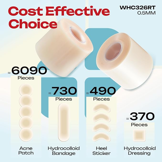 LIFARA Hydrocolloid Roll for Wound Care - Cut-to-Size, Hydrocolloid Patch Bandages with Self-Adhesive, Ultra Absorbent & Waterproof, First Aid Kit Essential (19.7mil/ 0.5mm Thickness, 3in*26ft)
