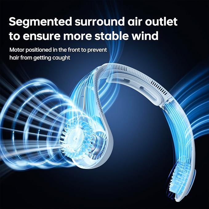 JISULIFE Portable Neck Fan Upgraded: Neckbrace Hands-Free, 5-Speed 6000 mAh | 25H Max Runtime, Personal Wearable Bladeless Rechargeable Fan for Outdoor/Travel/Concerts, Gifts for Women Men - Light Blue