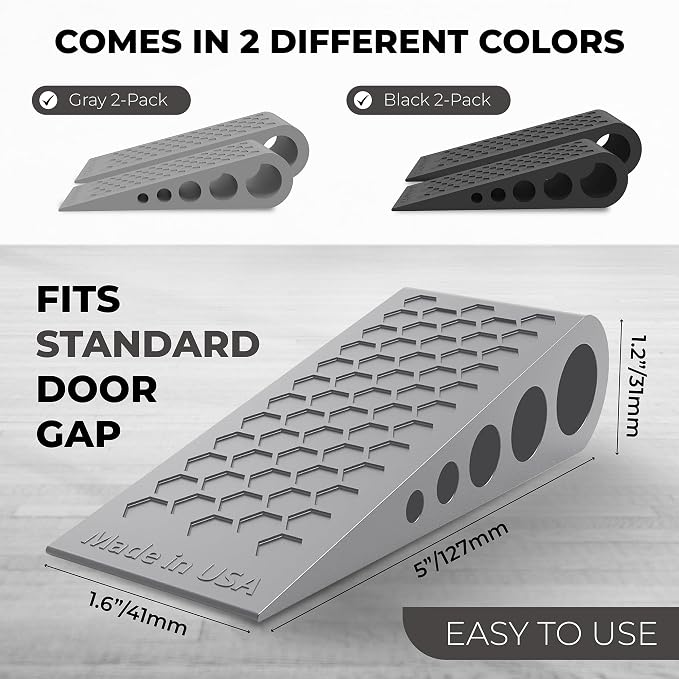 Door Stoppers for Bottom of Door Premium Floor Rubber Door Stop Wedge Made in USA Heavy Duty Honeycomb Design for Carpet, Tile, Ideal for Home, School, Commercial, Black 6 Pack