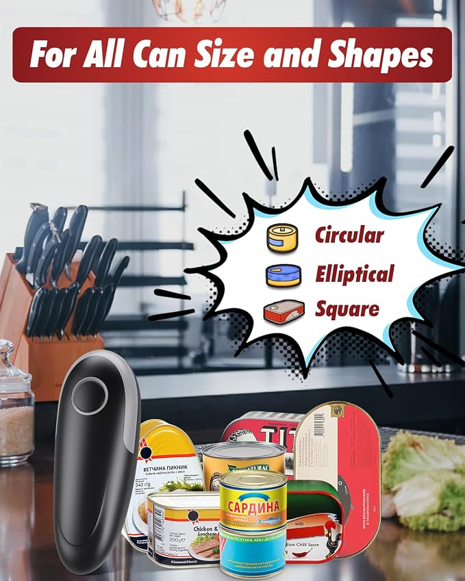 Electric Can Opener, One Touch Battery Operated Automatic Can Opener with Smooth Edge, Hands Free Can Openers for Seniors with Arthritis and Weak Hands, Kitchen Gadget Fits Most Standard Cans