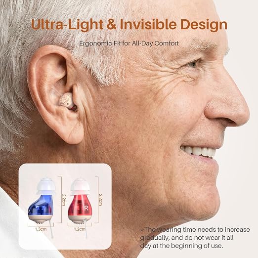 Hearing Aids for Seniors, Rechargeable OTC Hearing Aids for Adults with Charging Case, 80-Hour Battery Life, Super-Mini Invisible Design, Advanced Noise Reduction Technology (Silver Grey)