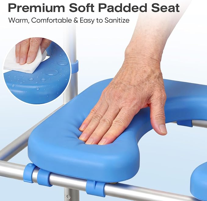 Padded Toilet Seat Risers for Seniors, 450 LBS Heavy Duty | Adjustable Raised Toilet Seat with Handles, FSA/HSA Eligible, Bariatric Handicap Safety Frame, Fits Round & Elongated