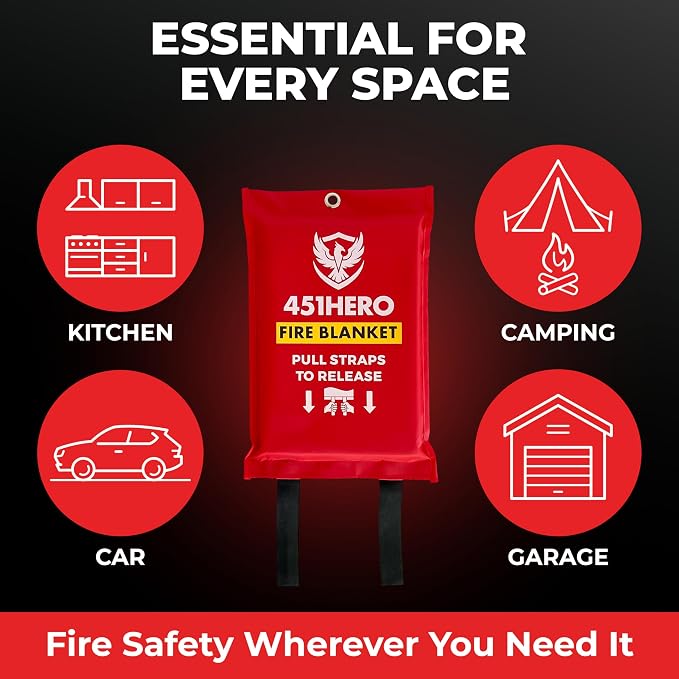 Emergency Fire Blanket – 1 Pack, Triple Certified, Comfort Weave Skin-Safe Fiberglass, Fire Blanket for Kitchen, Home & Camping | Fast Deployment, Mess-Free, Trusted Protection