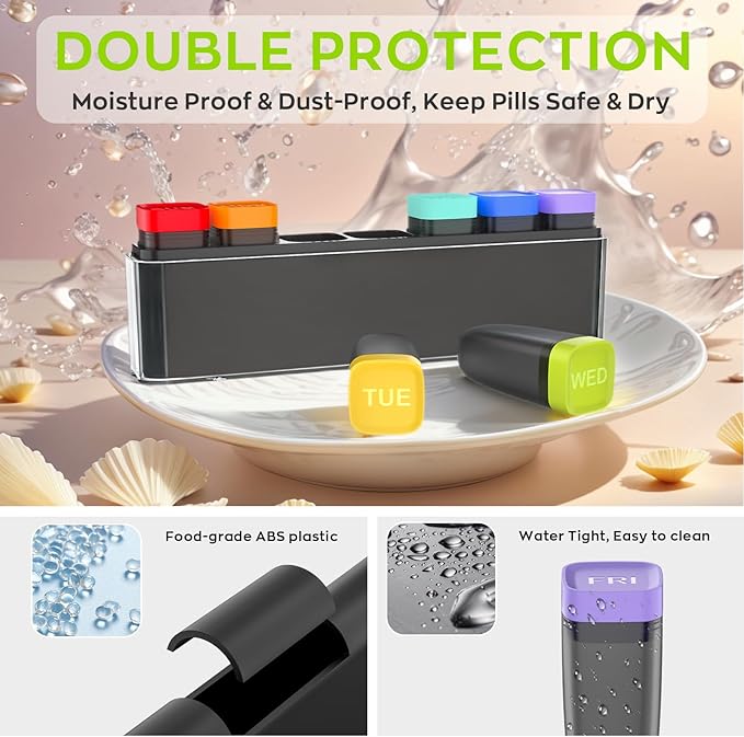 Weekly Pill Organizer 1 Time a Day, HIONXMGA Portable Detachable Travel Pill Box 7 Day, Large Once Daily Pill Holder Case, Color-Coded Dispenser for Vitamin Medicine Supplement Fish Oil, Clear