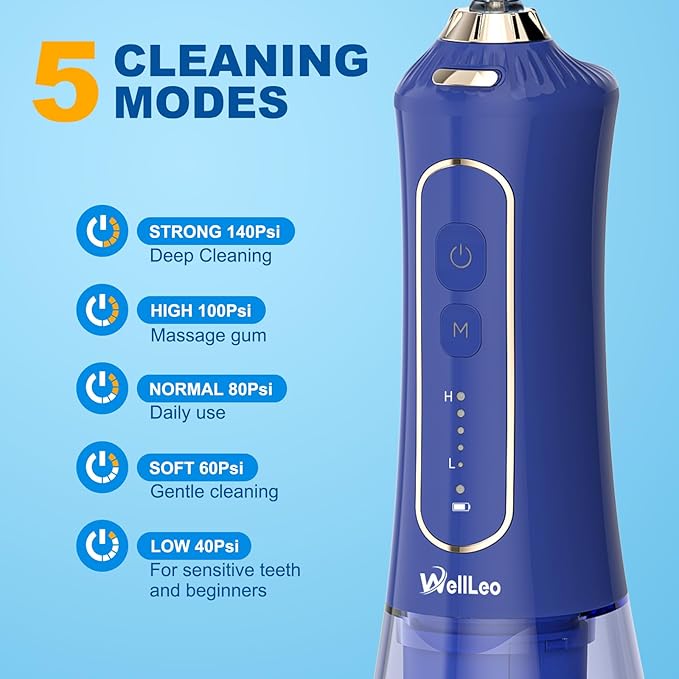 Water Flossers for Teeth, 300ML Cordless Oral Irrigator Rechargeable Dental Flosser Picks with 5 Modes 5 Jet Tips,IPX7 Waterproof Teeth Cleaner for Braces Gum Care, Home Travel Use