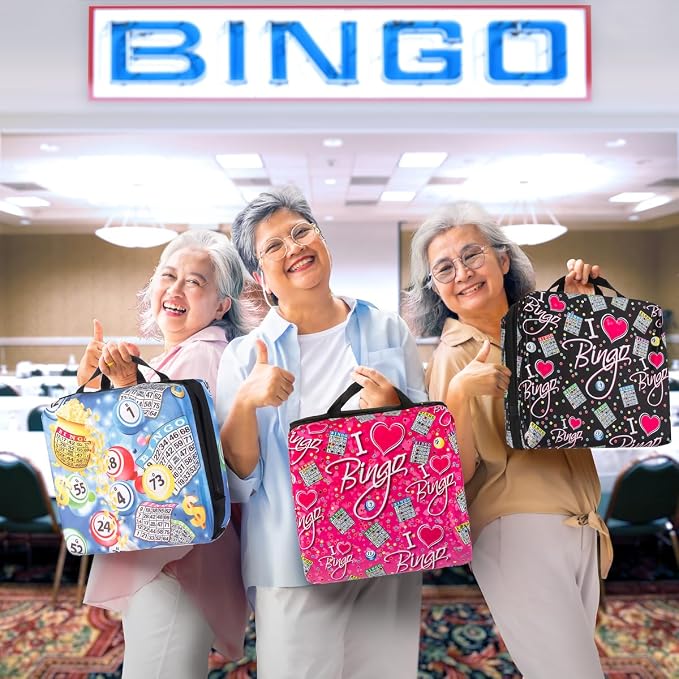 Seat Cushion Classic Bingo Pattern – Extra Thick 3” Bingo Pillow with Strap, Storage Pouch & Handles – Comfortable Folding Chair Cushion for Bingo Nights