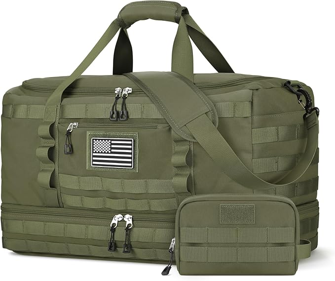 Gym Bag for Men Women, Carry on Luggage 22x14x9 Airline Approved Duffle Bag | Tactical Travel Bags with Toiletry Bag and Shoe Compartment, Weekender Overnight Duffel with Wet Pocket for Workout, Green