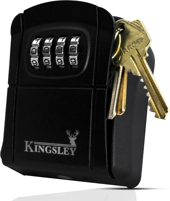 Kingsley QCH-807 Key Storage Box, Wall Mounted | Resettable Code, Water Resistant, Realtor Key Lock Box, For AirBnB, Spare Keys, Home, Apartment