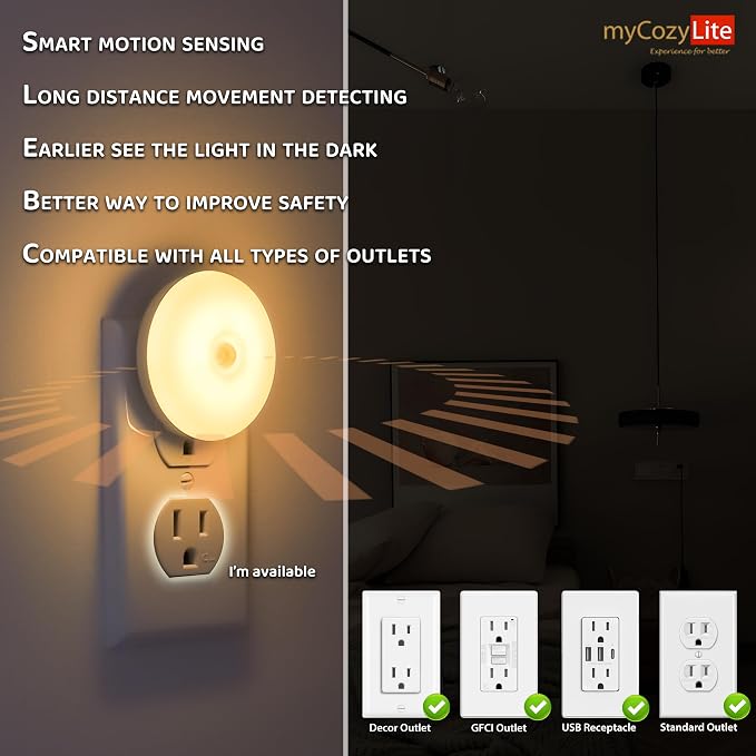 Motion Sensor Night Light, 2 Pack Motion Activated Night Light Plug in, Automatic ON OFF, 3200K Warm Hue, LED Nightlights Plug into Wall, for Bathroom, Kitchen, Bedroom, Kids room, Hallway, Stairway