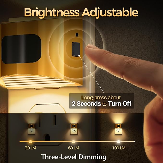 Motion Sensor Night Light, Night Lights Plug into Wall, 3000K | 3 Mode Plug-in Night Light with Motion Sensor, Dusk to Dawn, for Bedroom, Bathroom, Hallway, 4 Packs