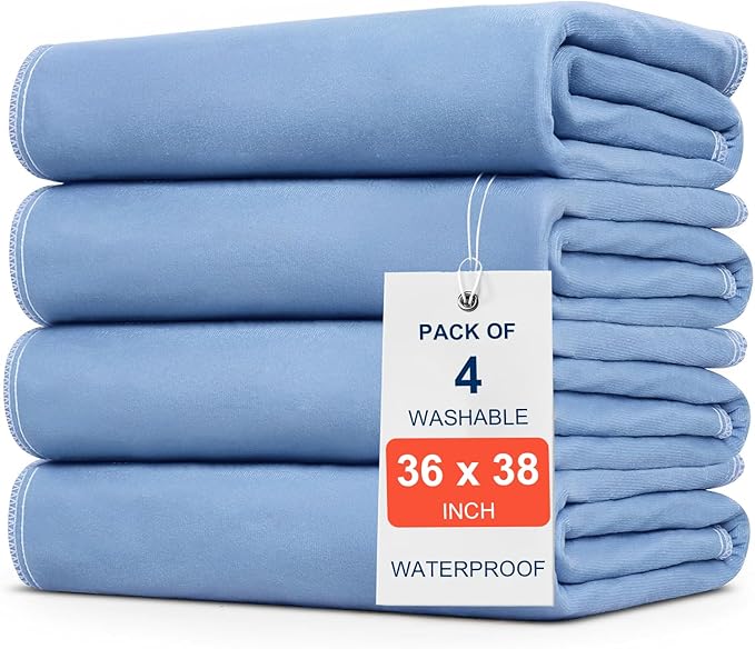 4 Pack 36" x 38" Large Absorbency Incontinence Bed Pads - Quick Drying Washable and Reusable Underpads for Kids, Adults, Elderly Dogs and Pets, Pee Mattress Protective Pad for Bed, Couch, Sofa, Floor