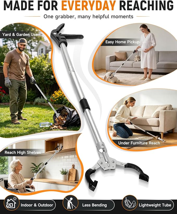 Heavy-Duty Reacher Grabber, Trash Picker Stick with Strong Magnet Anti-Slip Grip Multi-Scenario Use Foldable and Compact Litter Grabber for Easy Storage for Seniors & Litter Pickup.