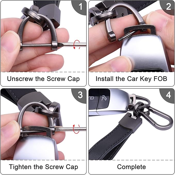 Wisdompro Genuine Leather Car Keychain, Universal Key Fob Keychain | Leather Car FOB Key Chain Holder for Men and Women, 360 Degree Rotatable, with Anti-lost D-ring and 3 Keyrings