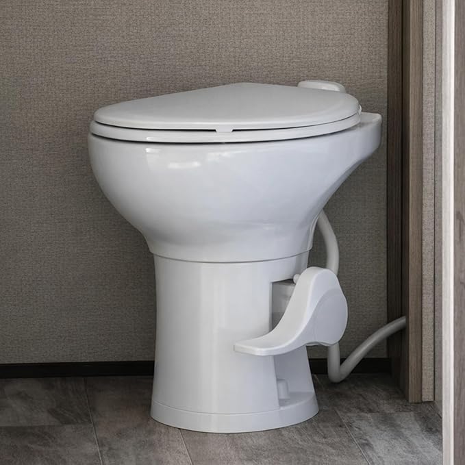 SEAFLO Porcelain RV Toilet with Elongated Bowl, 19” Residential Height, Gravity Flush, Foot Pedal Flush, Soft Close Seat, Easy Install, Camper Toilet, 4-Year Warranty, SFRTCH-02-01