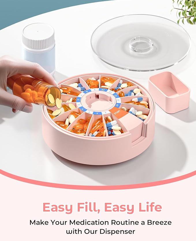 Daviky Daily Pill Dispenser, Large Capacity 14-Day Pill Organizer Box | Push Button Dispensing, Easy Open, Wall-Mounted or Standing, 14 Compartments, Senior-Friendly, for Medication & Vitamins