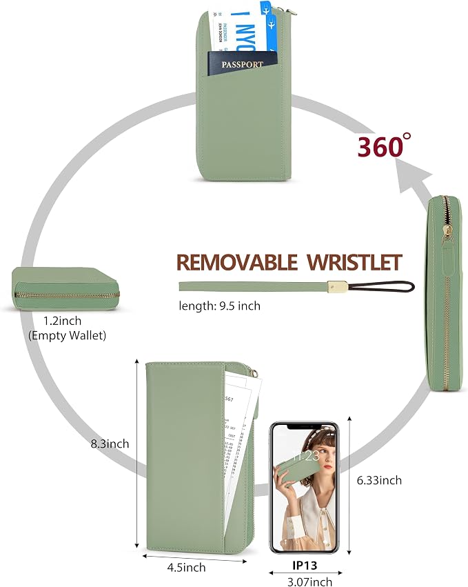 Large Travel Wallet for Women | RFID Blocking Zipper Wallet,Passport Holder Clutch with Wristlet