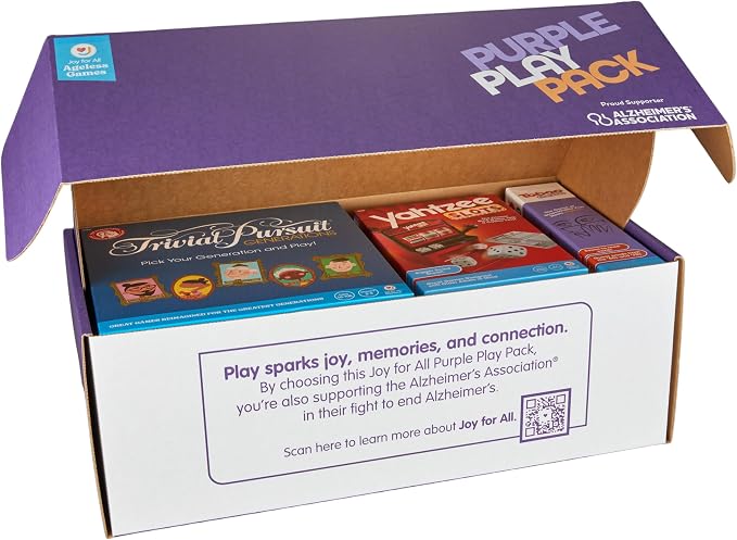 Ageless Games Purple Play Pack – Limited Edition Board Game Bundle for Seniors & Family - Alzheimer's Association Charity Games for Memory Care & Multigenerational Fun