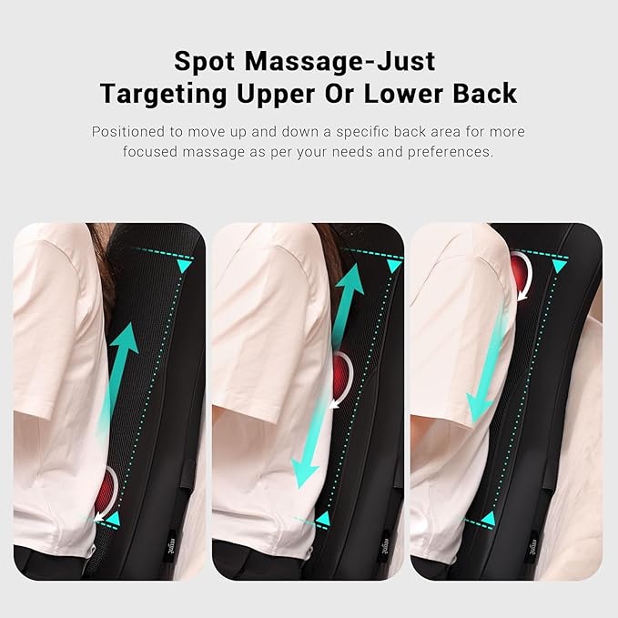 Mynt Black Acupressure Massage Chair Pad with 4 Deep Kneading Nodes, Shiatsu Back Massager for Chair with Heat, Heated Back Massage with a Cushion for Deep Tissue, Gift for Christmas