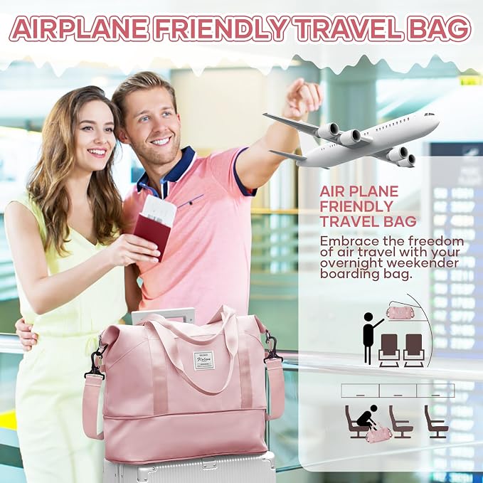 Travel Duffel Bag, Sports Tote Gym Bag, Shoulder Weekender Overnight Bag for Women