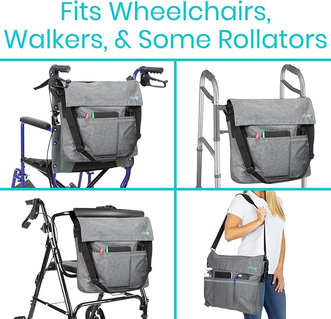 Vive XL Wheelchair Accessories Bag - Waterproof, Scratch-Resistant, Double-Stitched, Machine Washable for Adults, Seniors, 15 Colors - Storage Walker Backpack to Hang on Back