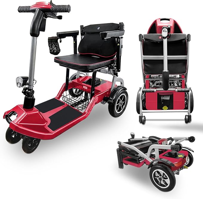 R3b-Mobility Scooters for Seniors Adults Ultra Lightweight 37.5 Ibs Electric Powered Folding 4 Wheel Mobility Scooter with Cup Holder, Compact & Convenient for Travel Airline Approved, Red