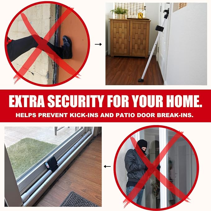 Securityman Door Security Bar with Alarm | Sliding Door Security | Door Stopper (120 dB Extra Loud Alarm) Enjoy Peace of Mind with Durable, Heavy Duty Door Jammer Door Stop Alarm Stick Inside
