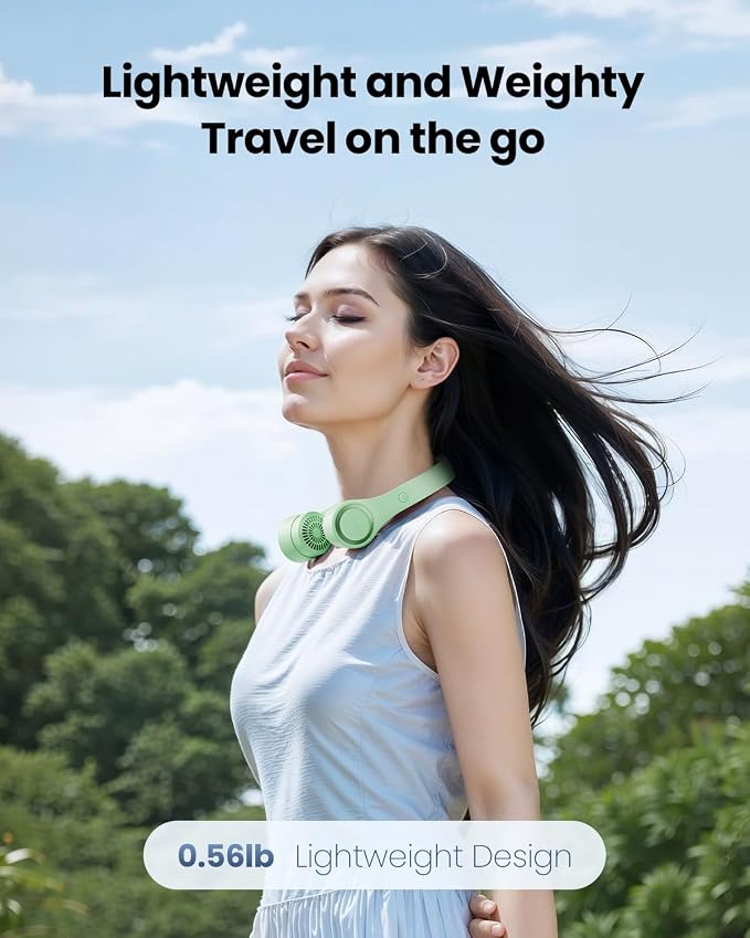 Gaiatop Portable Neck Fan, 4000mAh Rechargeable Hands Free Bladeless Mini Fans, 3 Speeds Air Outlet Can Rotate 70°, Free Adjustment Personal Wearable Cooling Fan Suitable for Travel Office Green