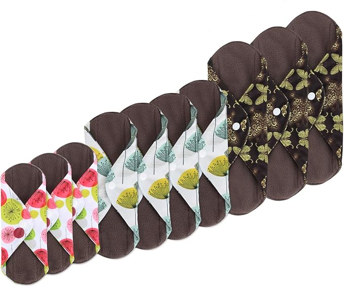 Teamoy 10pcs Cloth Panty Liners, Reusable Sanitary Pads with Wet bag, Washable Cloth Menstrual Pads with Charcoal Absorbency Layers (Country Style, 3pcs×7.9''+4pcs×10''+3pcs×11.6''), 11 Piece Set | Washable Pads with Charcoal Absorbency Layers, Soft an...