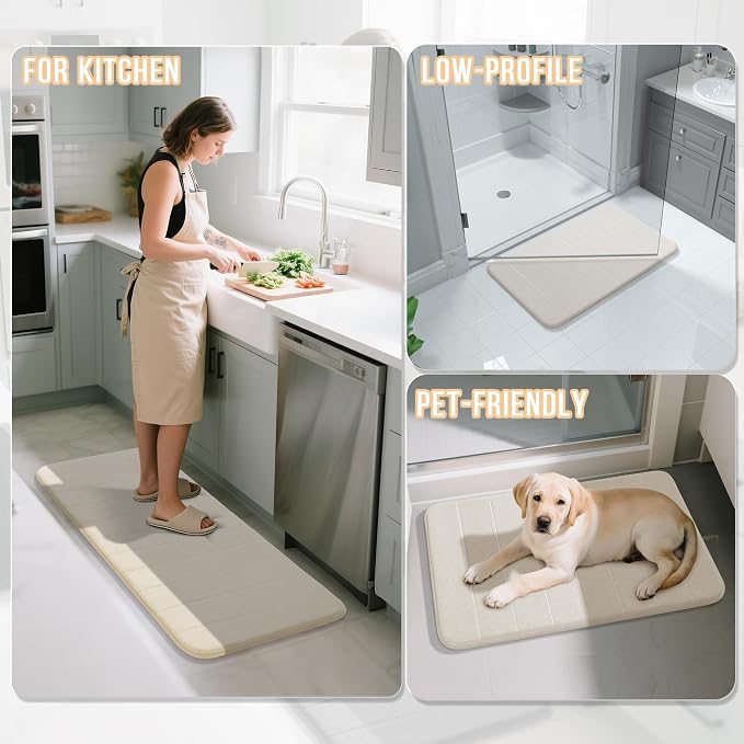 Yimobra Long Bath Mat 44"x24", Super Soft Quick Dry Memory Foam Bathroom Rug, Water Absorbent, Non Slip Backing Machine Washable for Tub Shower, Thick Comfort Support, Cream