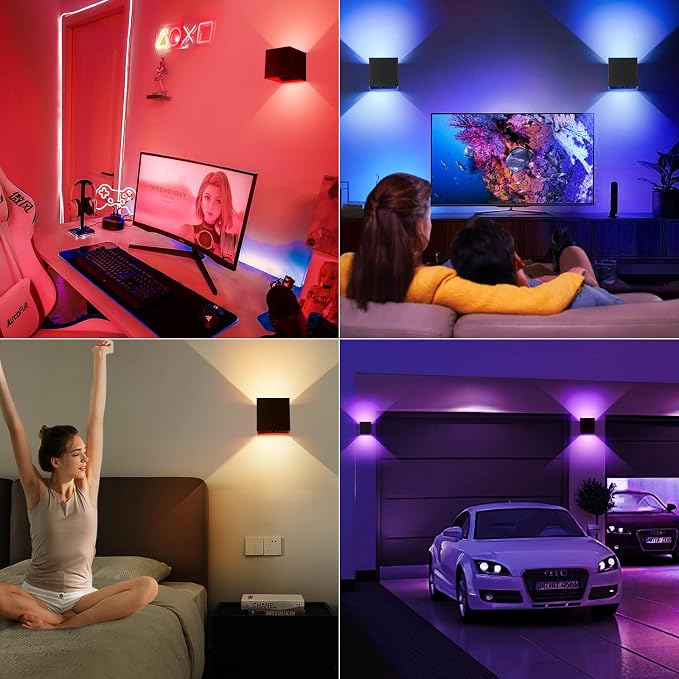 RGB Wall Sconces Set of 2, LED Lights for Room Decor 16 Colors, 6000mAh Battery Operated Wall Sconce, Rechargeable Remote Control Dimmable Cordless Wall Lights for Bedroom Living Room