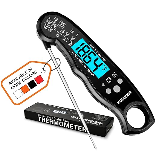 Digital Meat Thermometer Instant Read, Waterproof Probe with Backlight & Calibration, Ultra Fast 2-3s Reading, Stainless Steel Kitchen Food Thermometer for Grilling BBQ Cooking Candy - Black