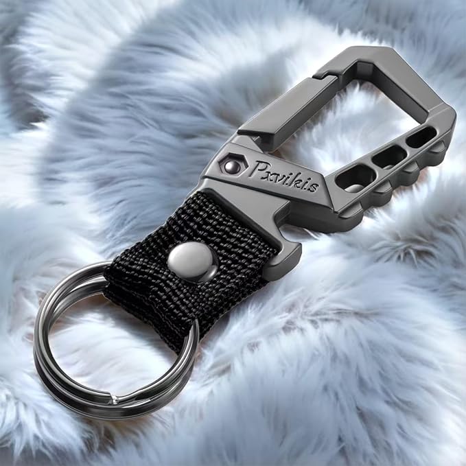 Metal heavy duty key chain carabiner clip bottle opener wrist lanyard ring car key fob unisex for men and women