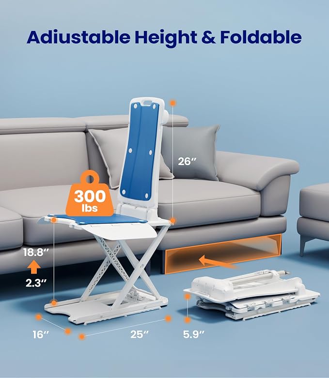VOCIC Lightweight Electric Chair Lift, Lift Elderly from Floor, Remote Control Floor Lift, Fall Assist Devices, Item Weight 23 LBS, Support Up to 300 LBS, Waterproof Suction Cups, AX07