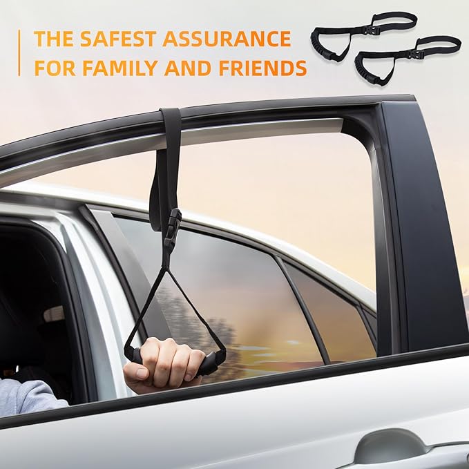 2Pack Car Grab Handle Adjustable Standing Aid Safety Handle Portable Vehicle Support Grab Bar Nylon Grip Handle Mobility Assist Device (Black)