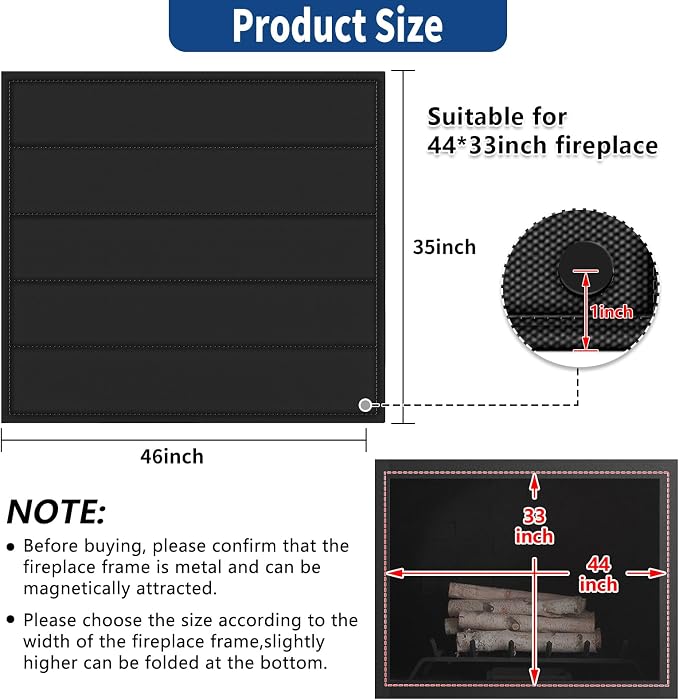 Fireplace Cover, Magnetic Fireplaces Blocker Blanket Stops Heat Loss, Indoor Fireplace Draft Stopper Save Energy, Magnetic Fire Place Draft Cover for Iron Fireplaces Frame (46"x35")