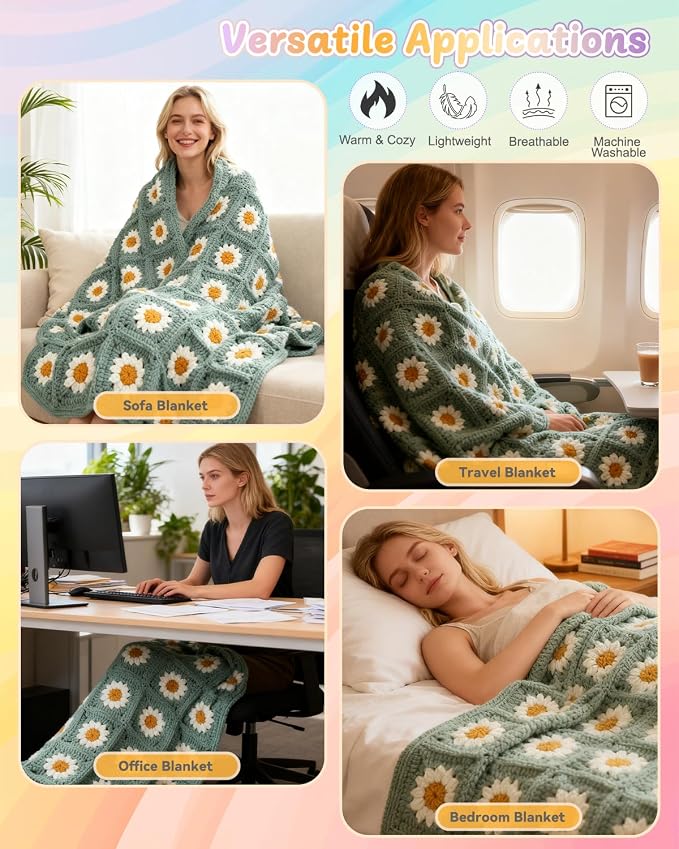 Coopay Crochet Kit for Beginners, Easy Granny Square Crochet Blanket Kit | Crochet Kit W/Video Tutorial & Digital Instructions, All Accessories Included, Easy Knitting to Create Granny Square Blanket