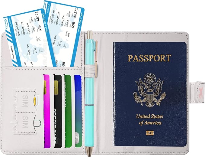 Passport Holder, Cute Travel Wallet Cover with RFID Blocking, Flower | PU leather travel wallet with magnetic closure, card slots, pen loop, and easy access for passports and essentials.