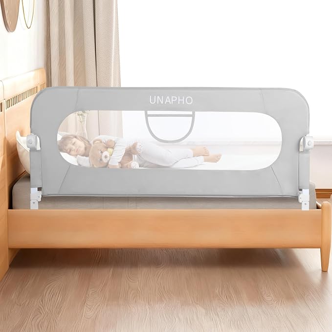 Bed Rail for Toddlers,Swing Down Kids Bed Rails Guard for Twin,Full,Queen,Bunk Size Bed,Extra Tall Child Bed Rail Guard with Reinforced Anchor Safety System (Grey, 43 Inch(43" L x 31" H))