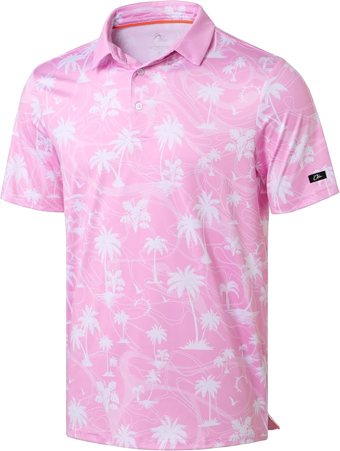 Obla Mens Golf Polo Shirts Short Sleeve Dry Fit Performance Moisture Wicking Casual Print Collared Golf Shirts for Men