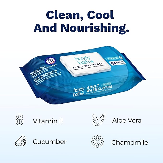 Wipes for Adult - Extra Large WashCloth, Scented, Rinse-Free - Soft, Gentle for Sensitive Skin, Senior, Post-Surgery and Travel Hygiene, 3-Pack