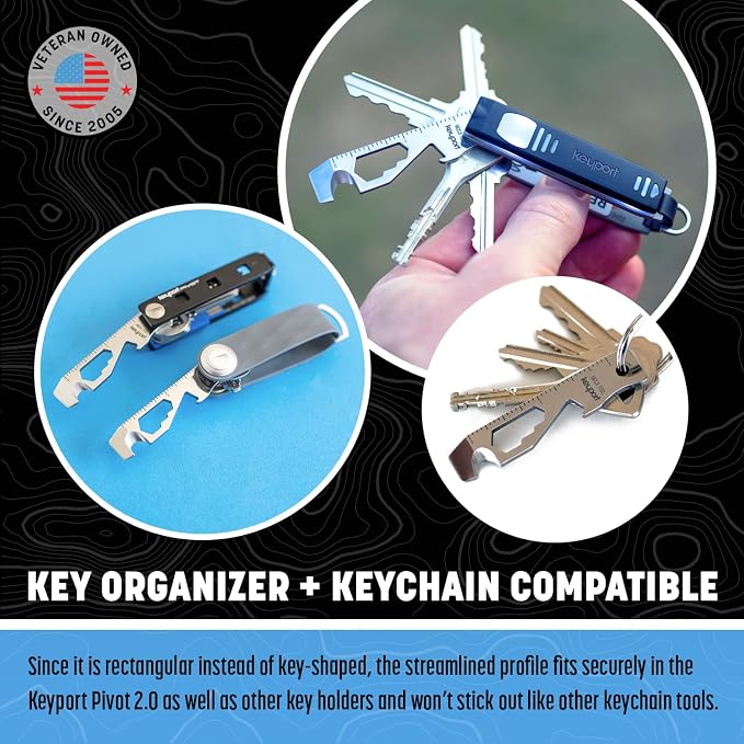 Keyport MOCA 10-in-1 Keychain Multitool - Flat EDC Key Tool - Silver | Fits Key Chains, Select Key Organizers | 420 Stainless | Internal Blade, Travel-Friendly | Box Opener, Pry Bar, Bottle Opener