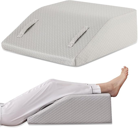 Ruqmuis Leg Elevation Pillow for After Surgery, 8inch Foam Leg Elevating Pillow for Swelling and Blood Circulation, Leg Wedge Pillow for Sleeping, Knee Pillow for Knee Hip Ankle Pain Relief, Grey