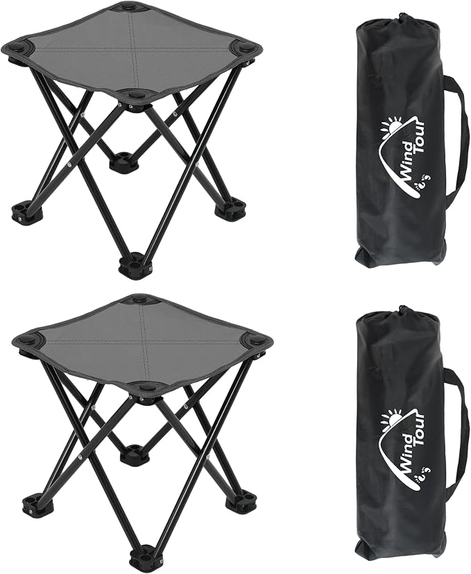 Wind Tour Portable Folding Camping Stool Outdoor Camping Lightweight Samll Chair for Fishing Hiking Gardening and Beach with Carry Bag (Medium Grey -2)