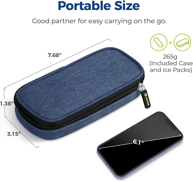 AUVON Insulin Cooler Travel Case, Diabete Care, 2x90g TSA-Approved Ice Pack | Diabetic Medication Insulated Cooling Bag for 2 Insulin Pens and Diabetic Supplies Storage, Compact for Daily Life and Trips