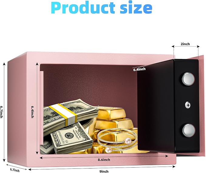 Digital Electronic Money Safe, Steel Security Lock Box with Keypad, Office Hotel Business Jewelry Gun Cash Safe, 0.23 Cubic Feet, 9.06" W x 6.69" D x 6.69" H（pink）