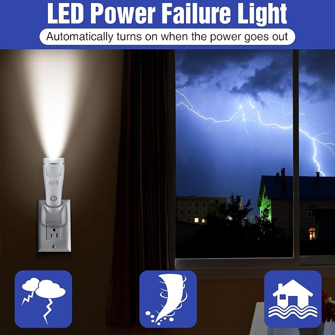 Enhon 9 Pack 4 in 1 LED Emergency Lights for Home Power Failure, Rechargeable Plug in Flashlight Motion Sensor Night Light, Automatic Turn On Power Outage Light for Home Hurricane Supplies (White)