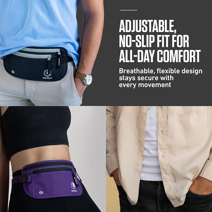 VENTURE 4TH Travel Money Belt, RFID Blocking Passport Holder - Navy Blue