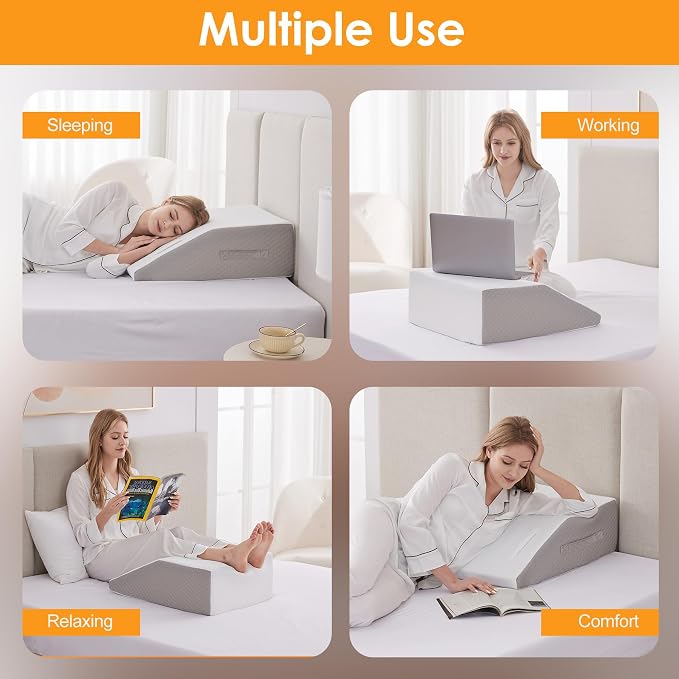 Ruqmuis Leg Elevation Pillow for After Surgery, Leg Elevating Pillow for Swelling & Blood Circulation, Leg Wedge Pillow for Sleeping, Knee Pillow for Knee Hip Ankle Pain Relief, 23.6×16.8×8Inch White